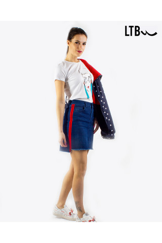 INNIE RED STRIPED JEAN SKIRT 