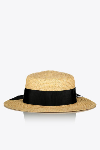 HAT STRAW NATURAL COLORED RIBBON BOW BACK 
