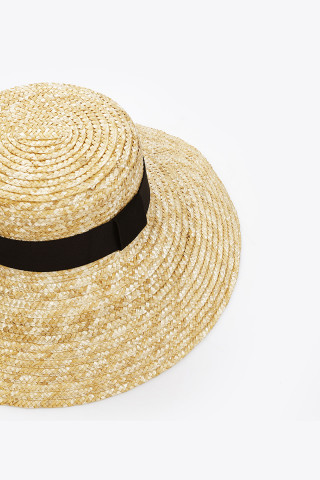 HAT STRAW NATURAL COLORED RIBBON 