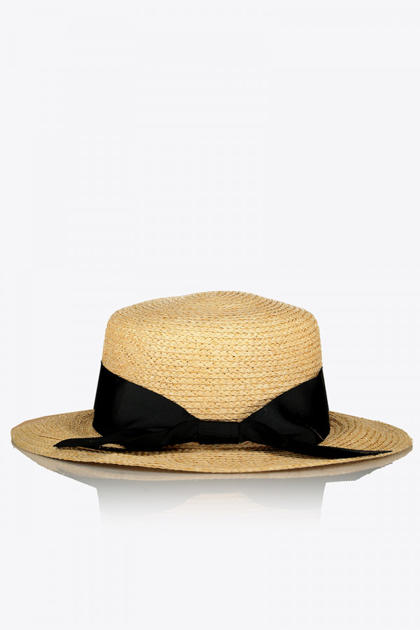 HAT STRAW NATURAL COLORED RIBBON BOW BACK 