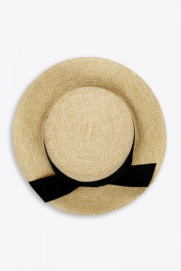 HAT STRAW NATURAL COLORED RIBBON BOW BACK 