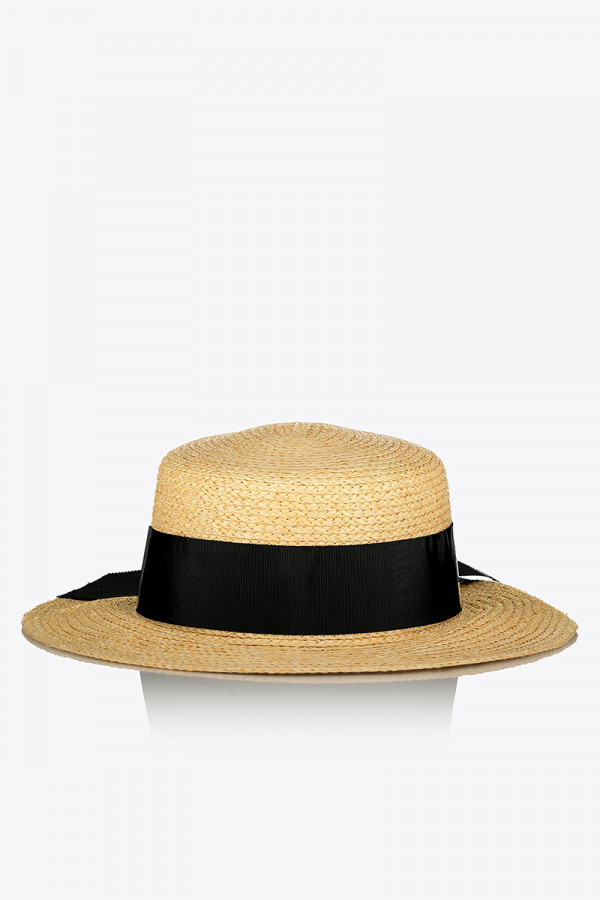 HAT STRAW NATURAL COLORED RIBBON BOW BACK 