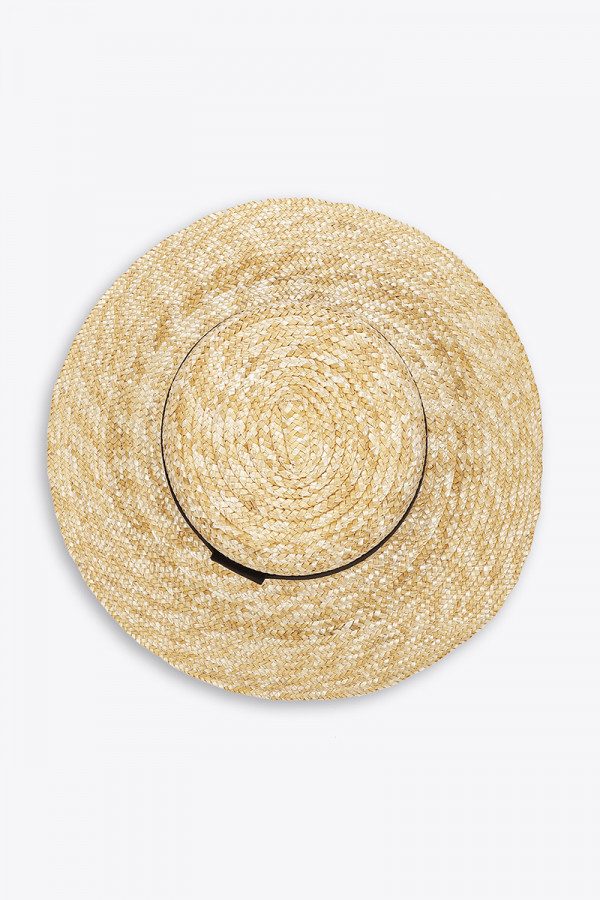 HAT STRAW NATURAL COLORED RIBBON 