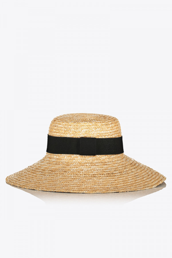 HAT STRAW NATURAL COLORED RIBBON 