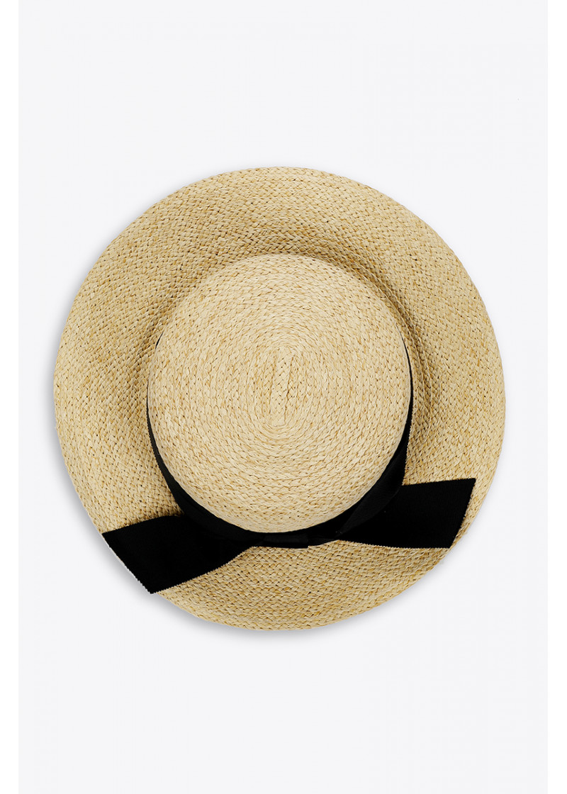 HAT STRAW NATURAL COLORED RIBBON BOW BACK 