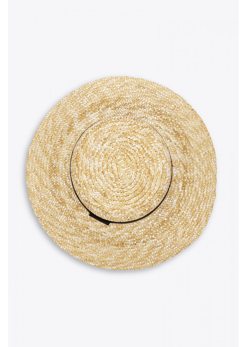 HAT STRAW NATURAL COLORED RIBBON 