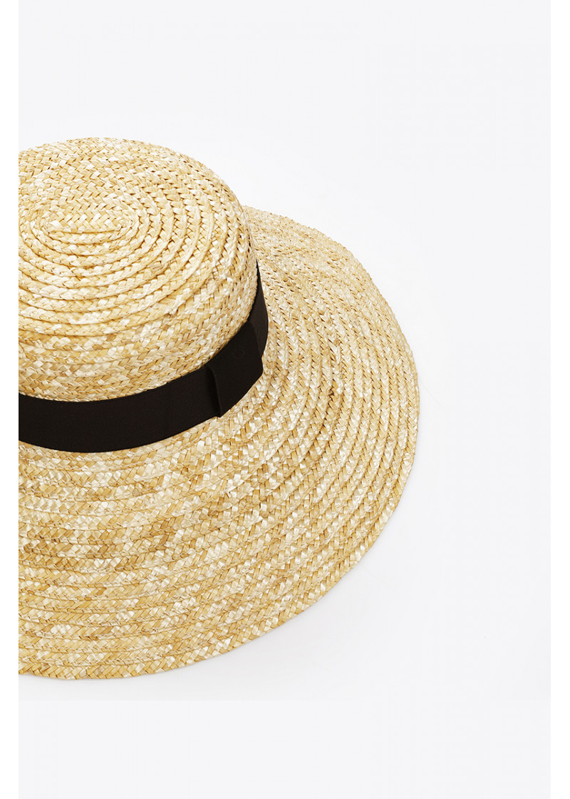 HAT STRAW NATURAL COLORED RIBBON 